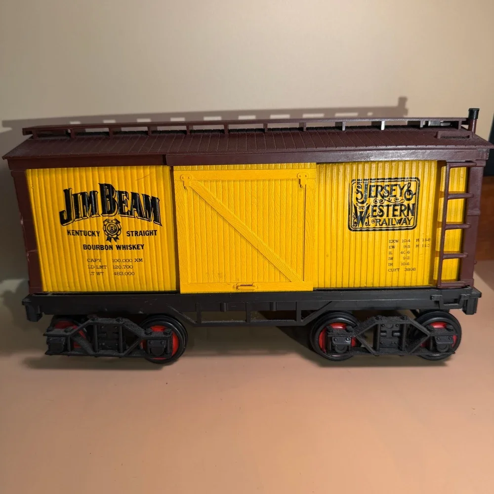 Jim Beam Jersey & Western Railway Yellow Boxcar Train Whiskey Decanter Vintage